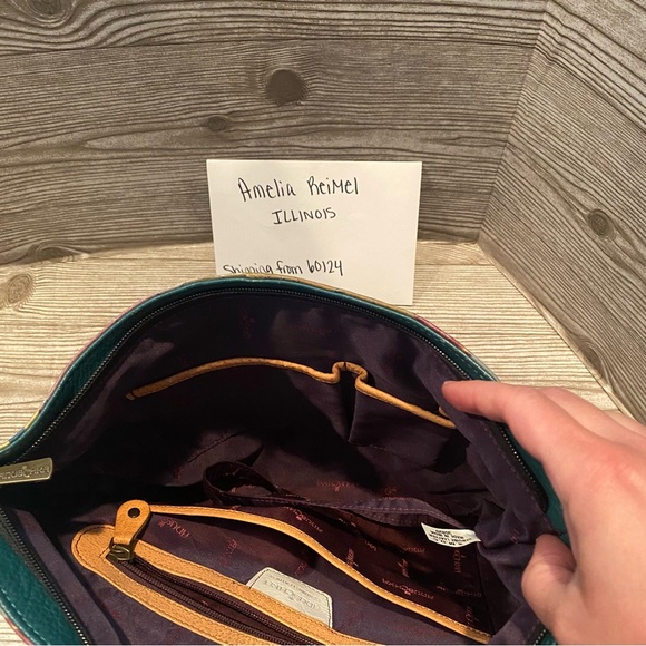 Used Anuschka Butterfly Paradise Large Crossbody Hobo Purse - Picture 12 of 14